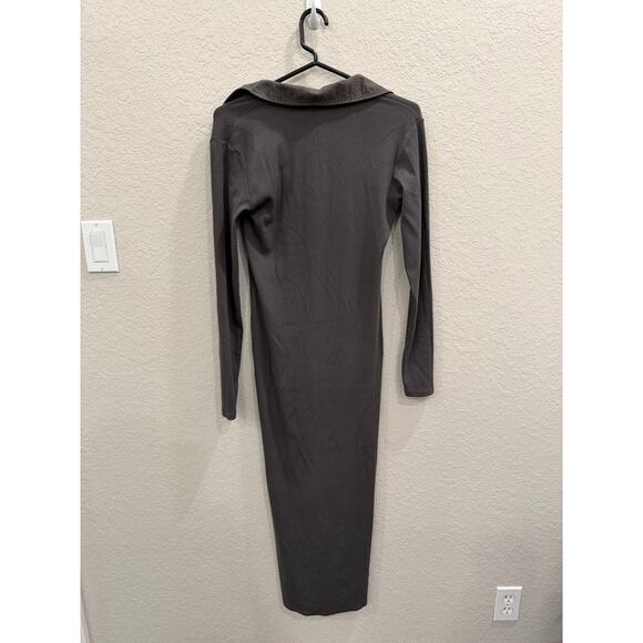 Anthropologie Stateside Long-Sleeve Polo Midi Dress Taupe M - Picture 5 of 10